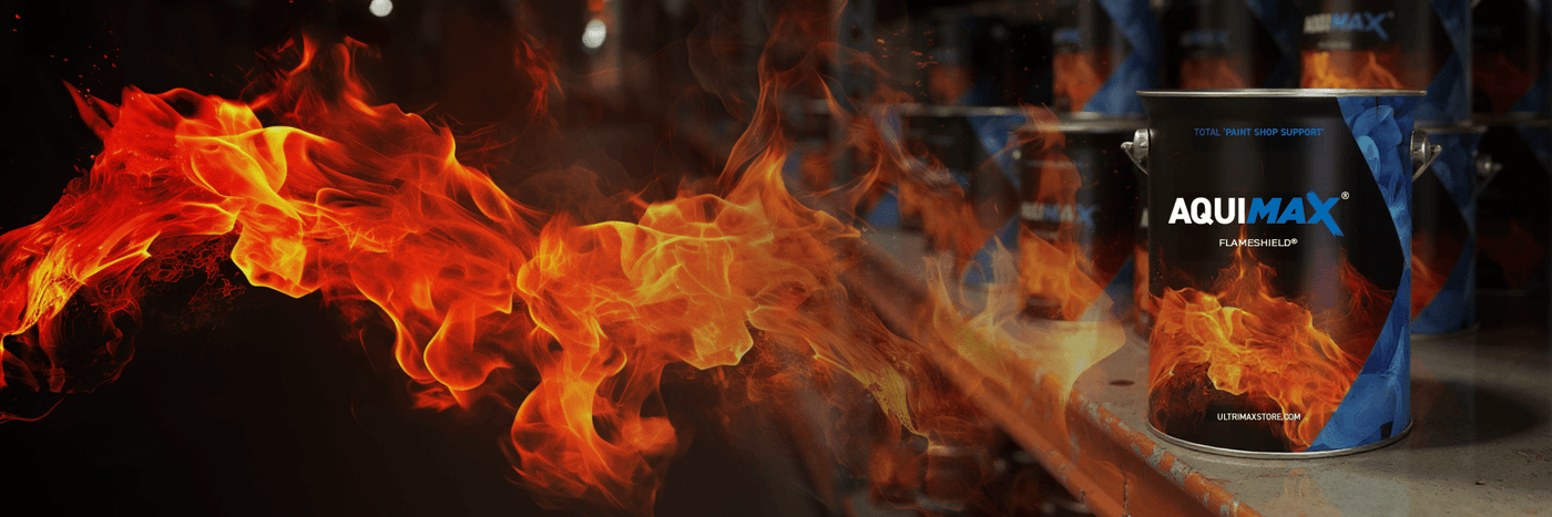 AQUIMAX product with flames in the background