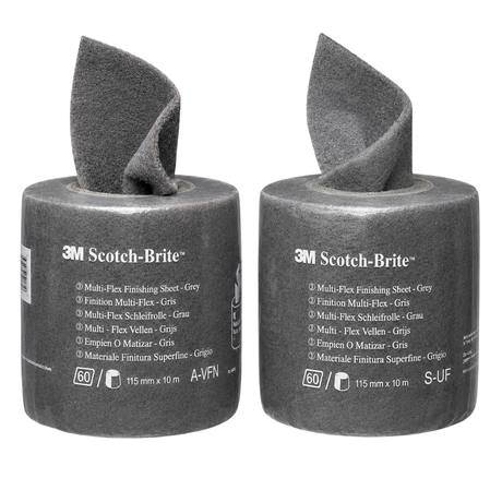 Two rolls of 3M Scotch-Brite Multi-Flex Finishing Sheets on a white background